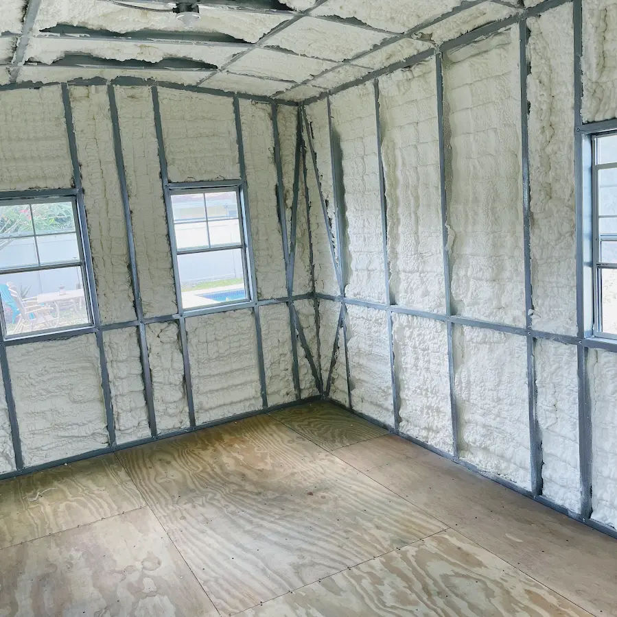Closed-cell spray foam insulation applied to wall cavities in a residential project in Mill Creek